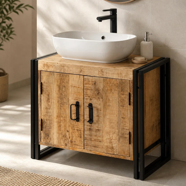 Meuble sous-vasque 71 cm — bois massif