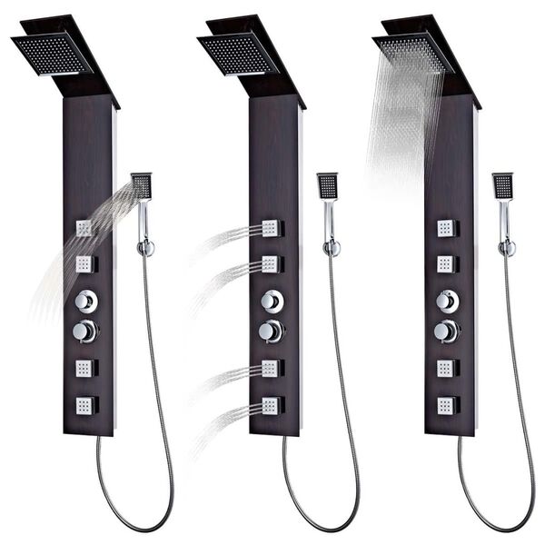 Panneau de douche hydromassant effet bois — vue d'ensemble