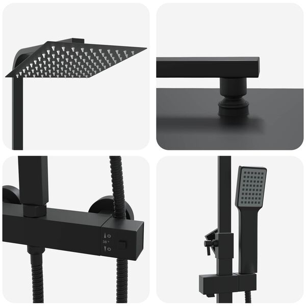 Colonne de douche thermostatique 123 cm noire — vue d'ensemble