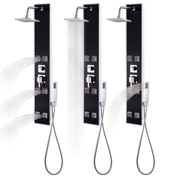 Panneau de douche hydromassant verre trempé 120 cm noir — vue d'ensemble