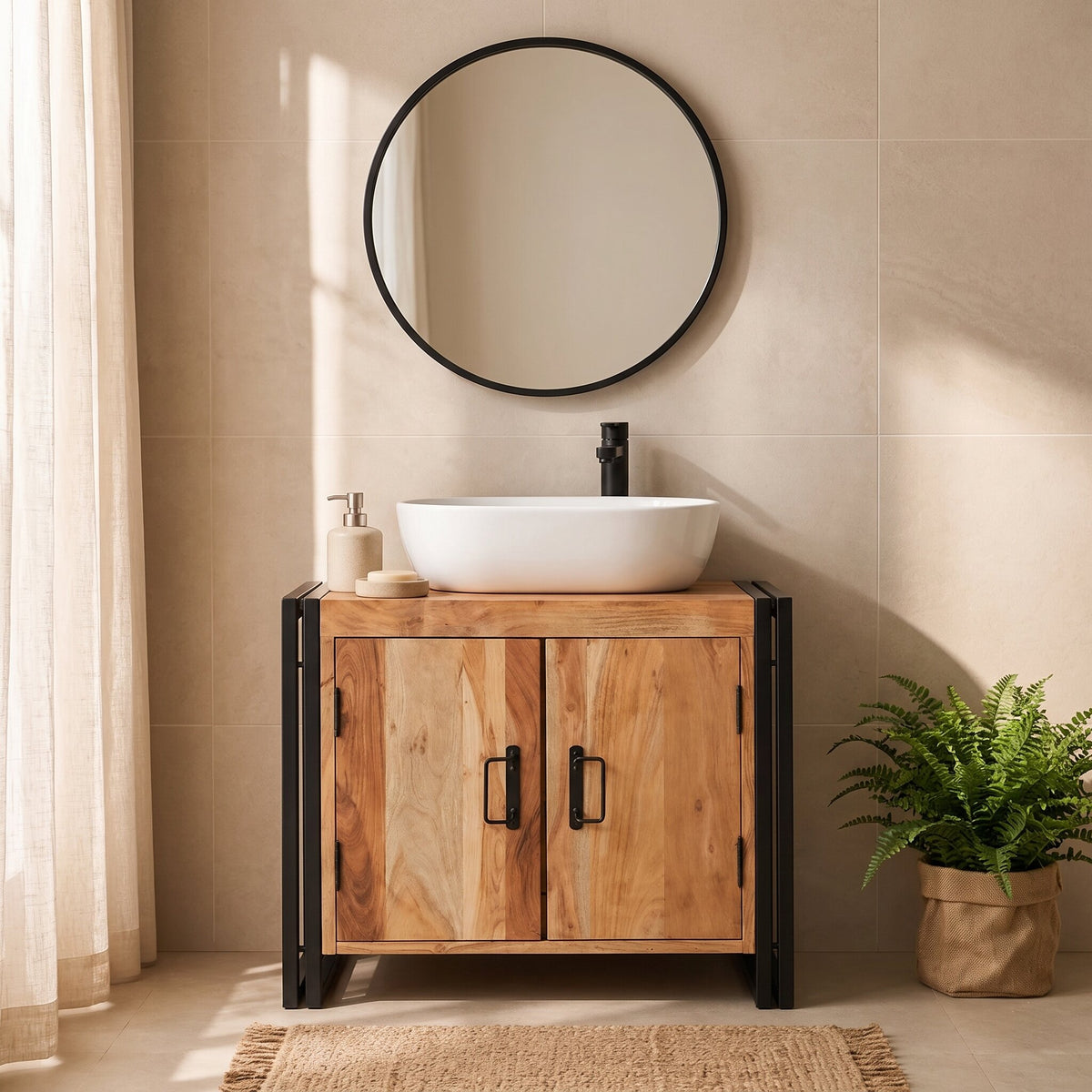 Meuble sous-vasque 71 cm finition acacia — vue d'ensemble