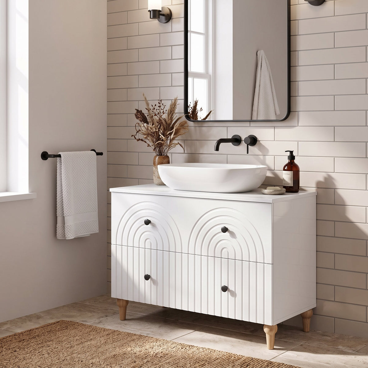Meuble sous-lavabo Alkmaar 82 cm, finition Blanc mat