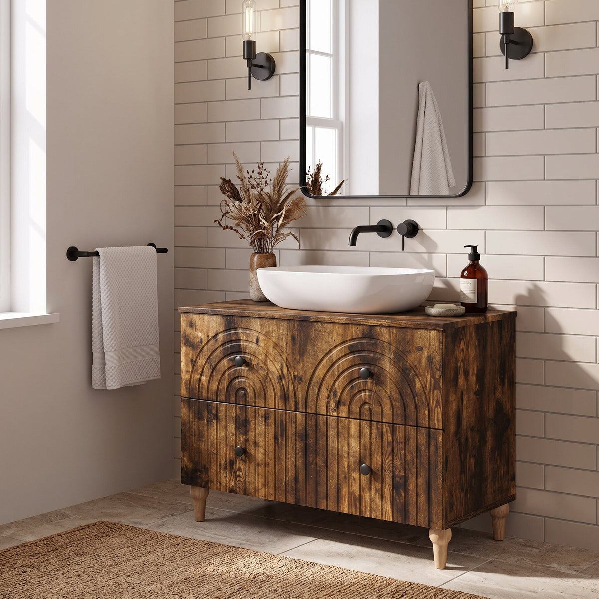 Meuble sous-lavabo Alkmaar 82 cm, finition Chêne fumé