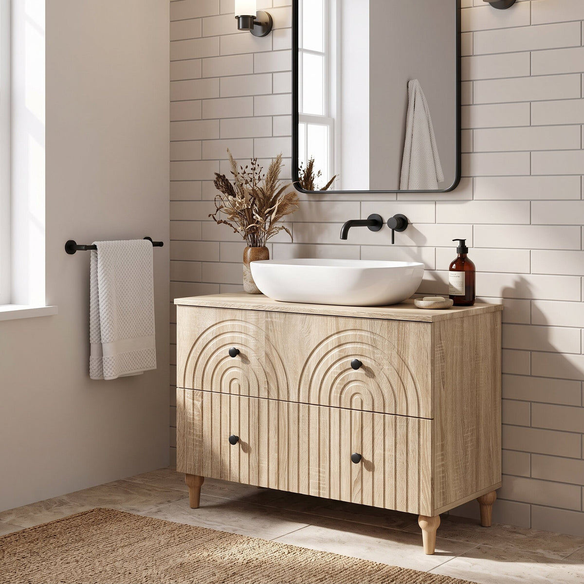 Meuble sous-lavabo Alkmaar 82 cm, finition Chêne sonoma