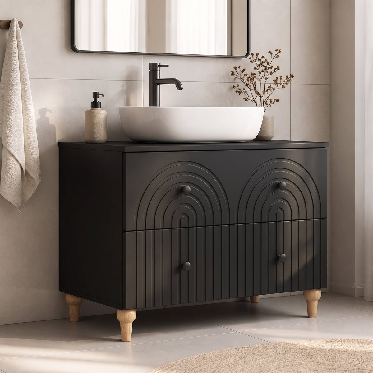 Meuble sous-lavabo Alkmaar 82 cm, finition Noir profond