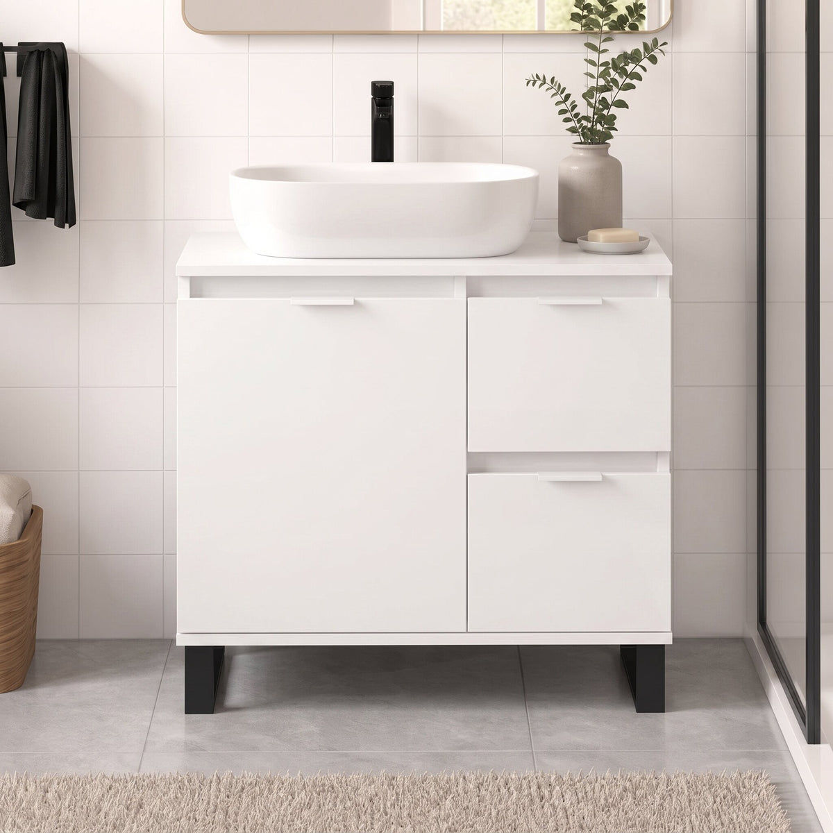 Armoire sous-vasque 65 cm, finition Blanc mat