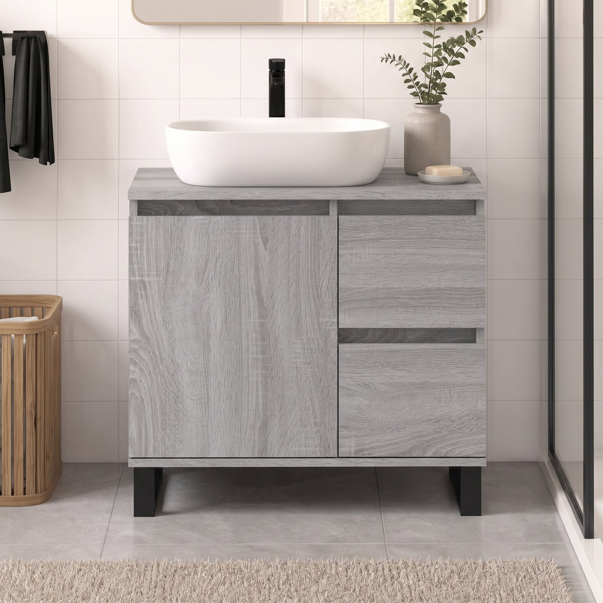 Armoire sous-vasque 65 cm, finition Gris nuancé