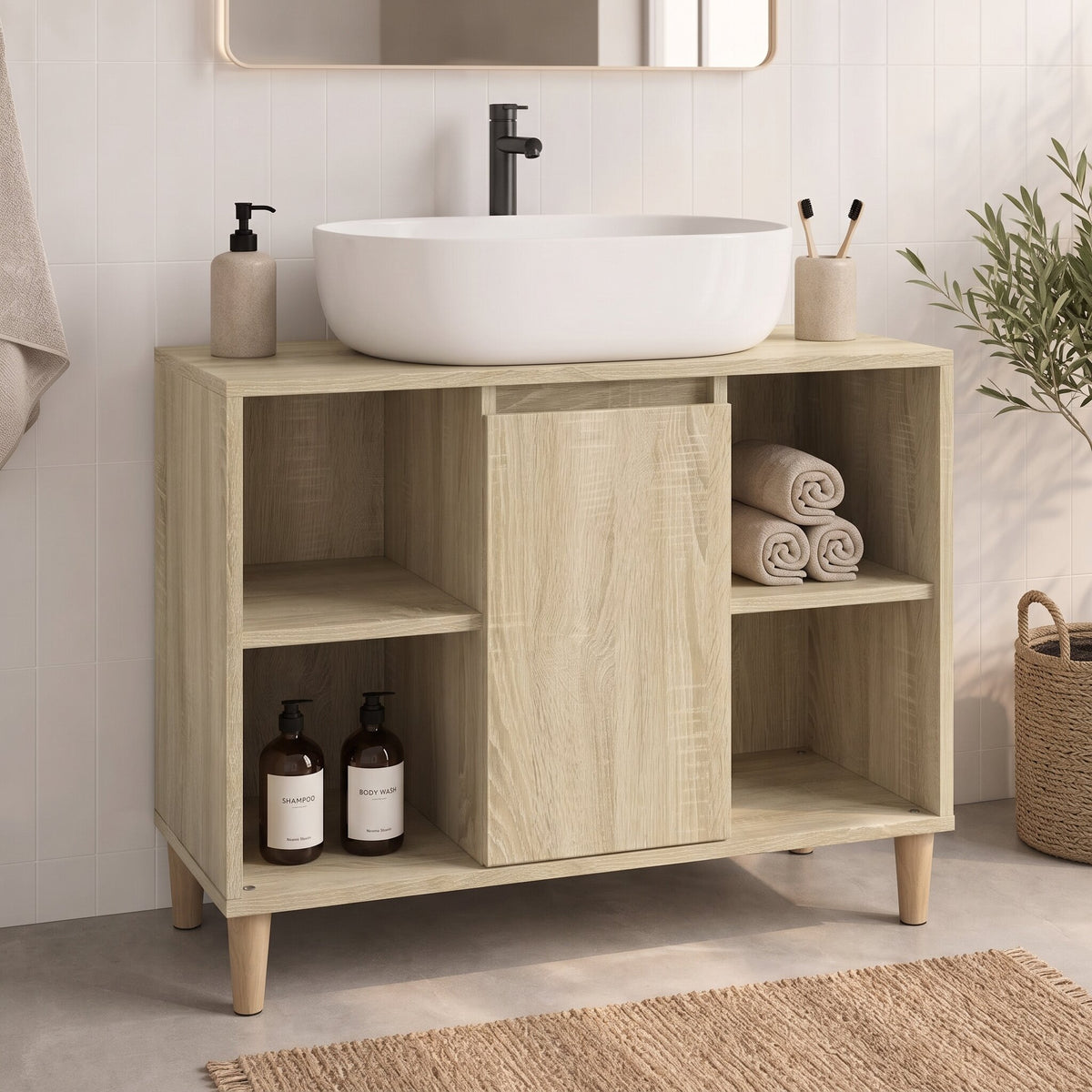 Armoire sous-vasque 80 cm, finition Chêne sonoma