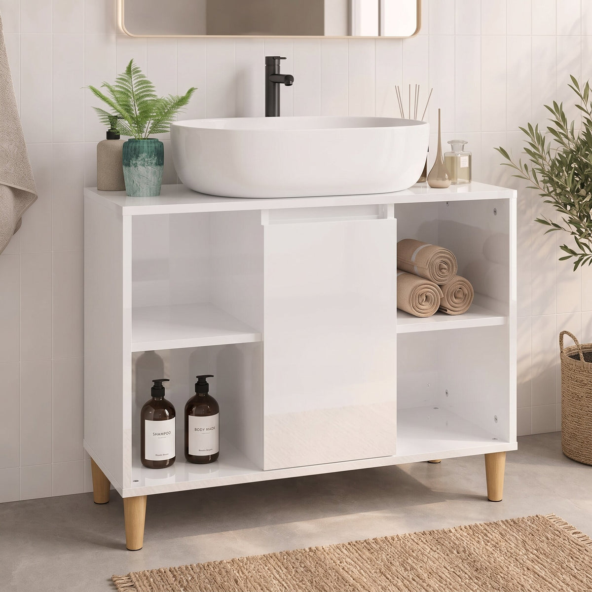 Armoire sous-vasque 80 cm, finition Blanc laqué