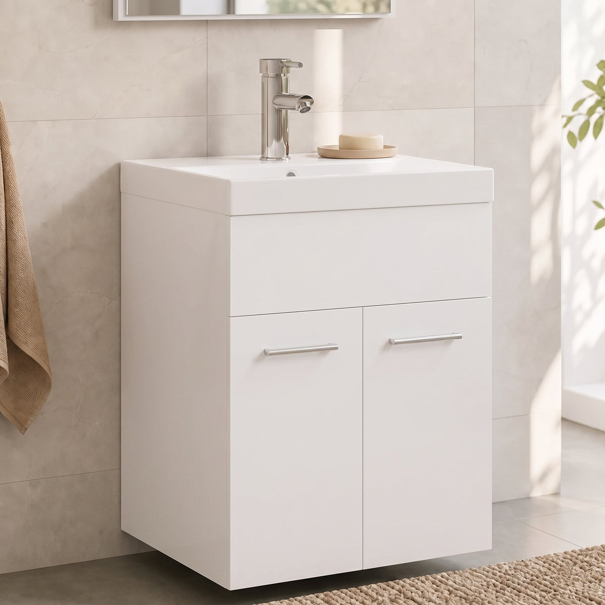 Meuble vasque 41 cm — robinet en option, finition Blanc mat