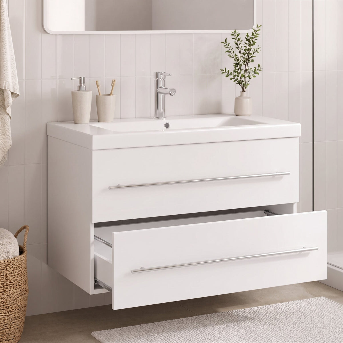 Meuble vasque 1 tiroir à poignée 80 cm — vue d'ensemble
