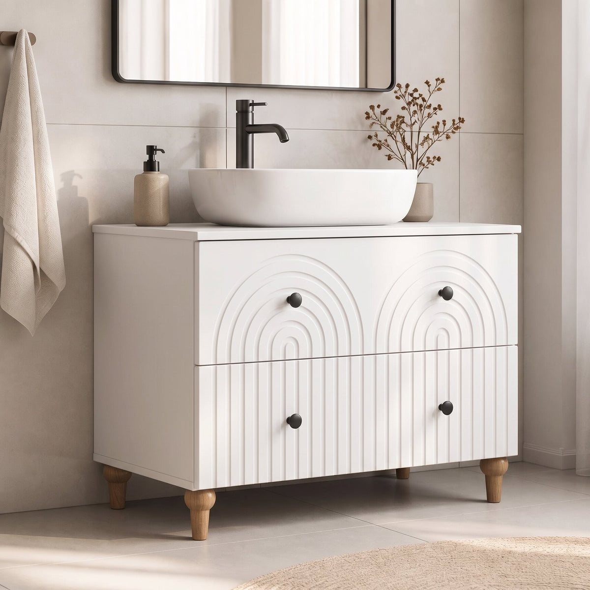 Meuble sous-lavabo Alkmaar 82 cm, finition Blanc laqué