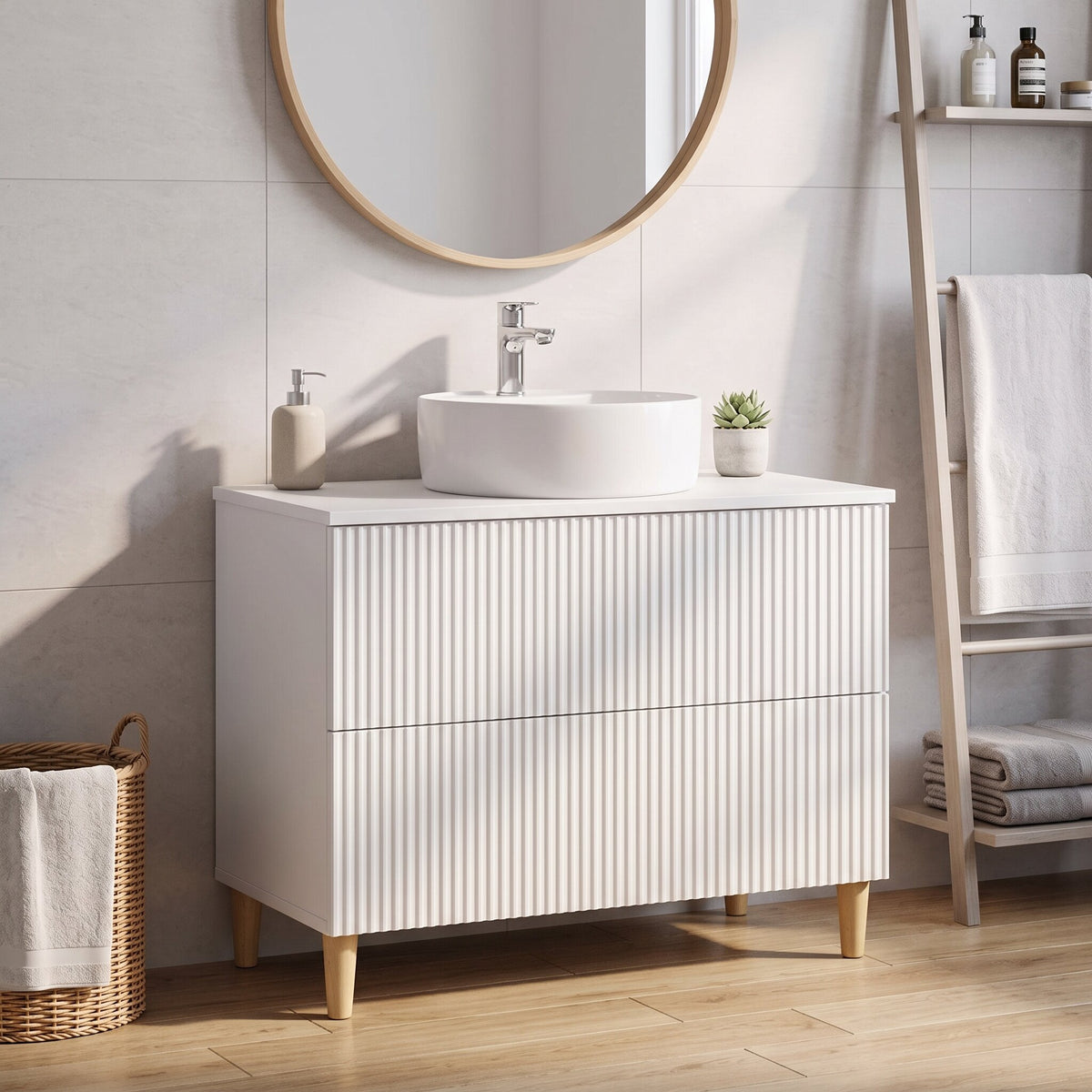 Meuble sous Lavabo de Salle de Bain ARNHEM, finition Blanc laqué