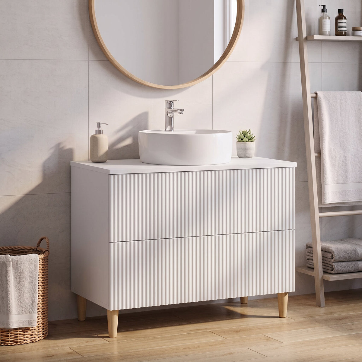 Meuble sous Lavabo de Salle de Bain ARNHEM, finition Blanc mat