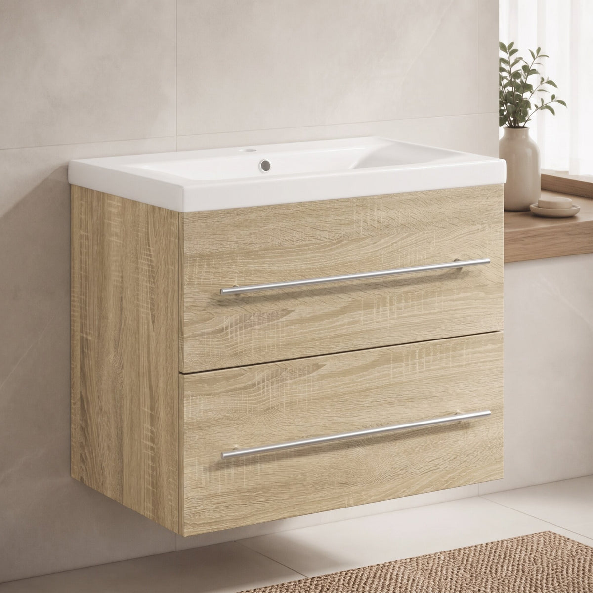 Meuble vasque 1 tiroir à poignée 60 cm, finition Chêne sonoma