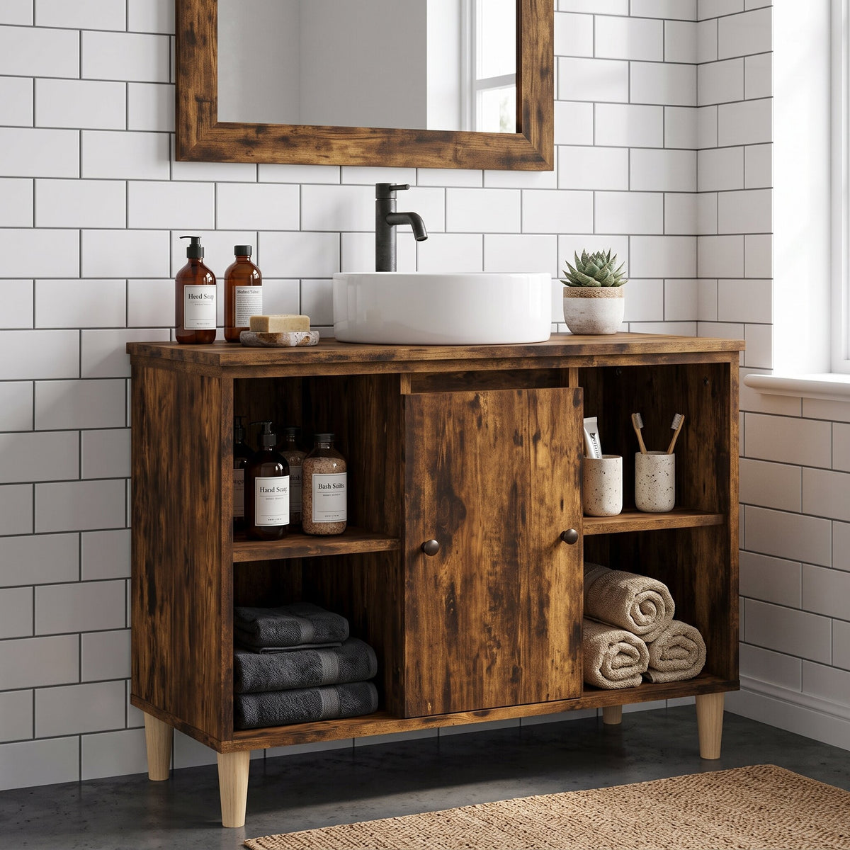 Armoire sous-vasque 80 cm, finition Chêne fumé