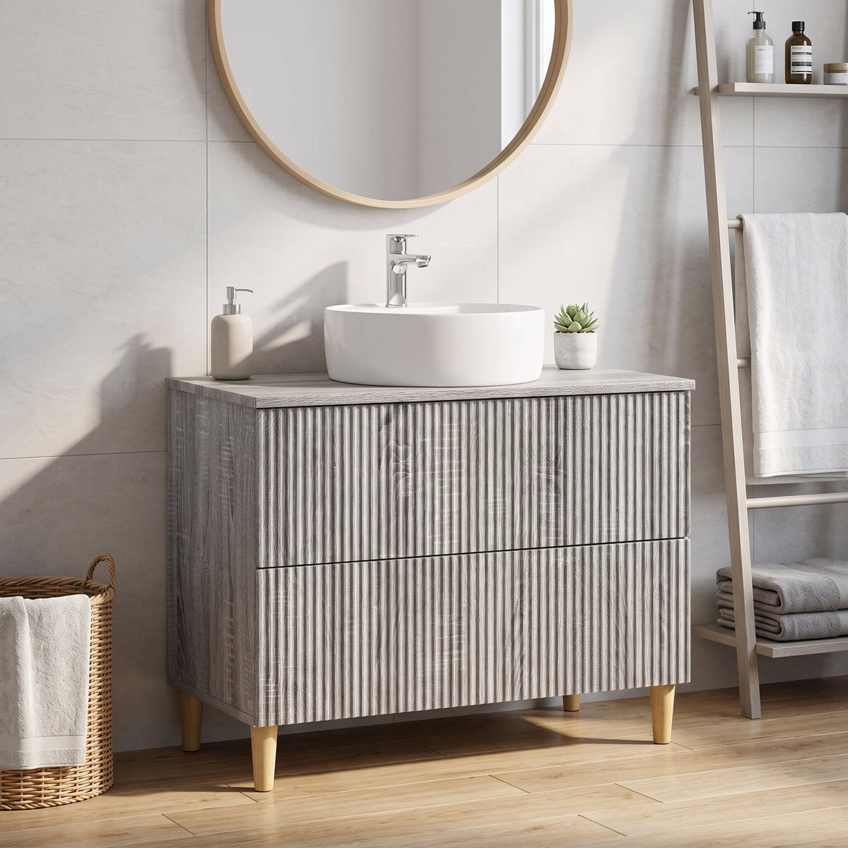 Meuble sous Lavabo de Salle de Bain ARNHEM, finition Gris nuancé