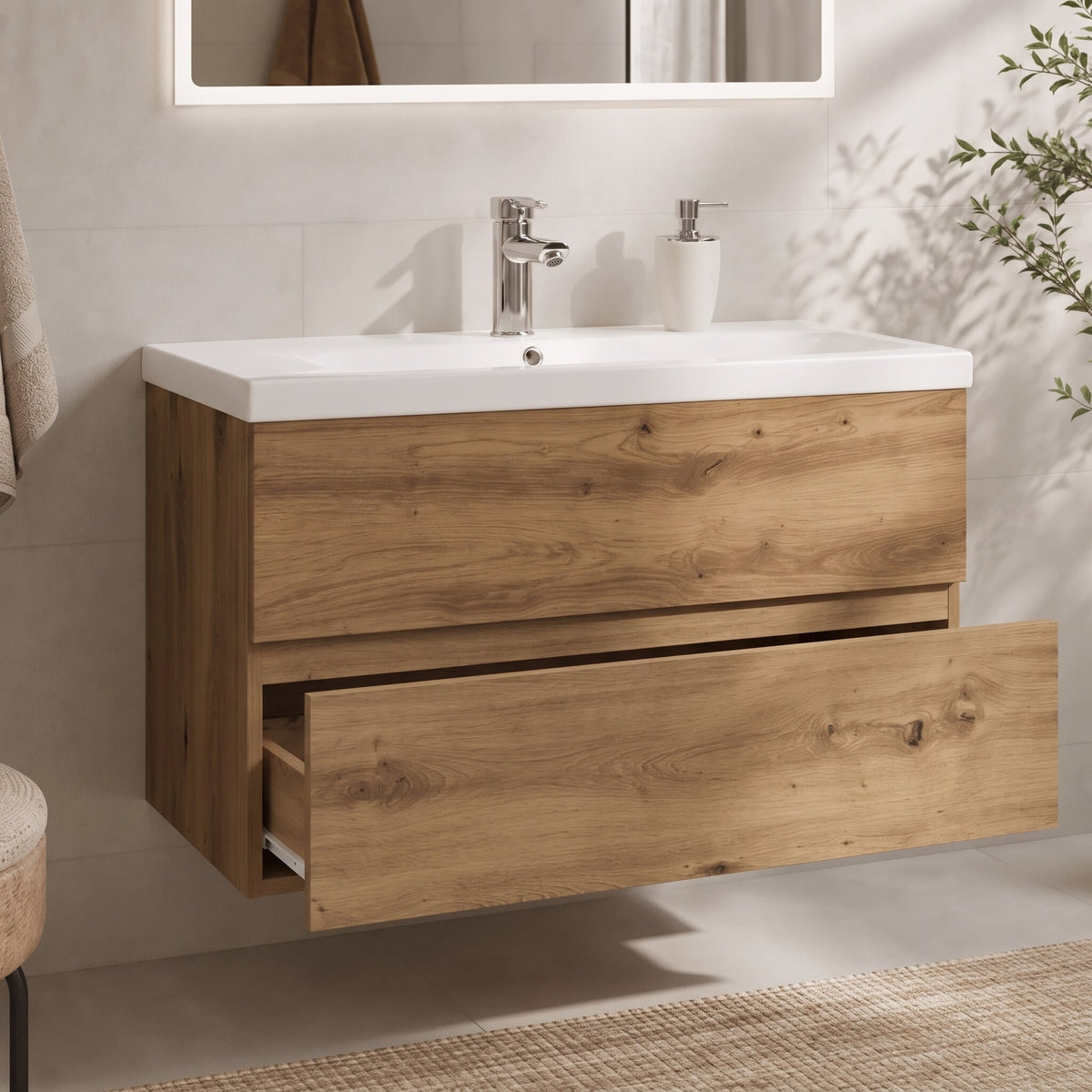 Meuble vasque 1 tiroir sans poignée 80 cm — vue d'ensemble