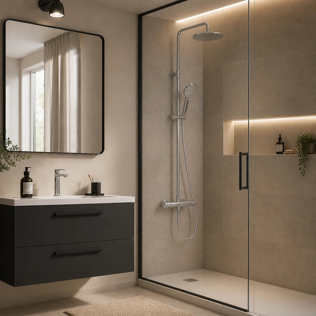 Colonne de douche thermostatique chromée à barre verticale en acier inoxydable