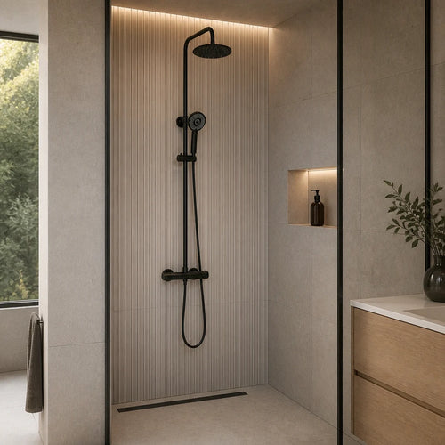 Colonne de douche thermostatique noire — tête ronde