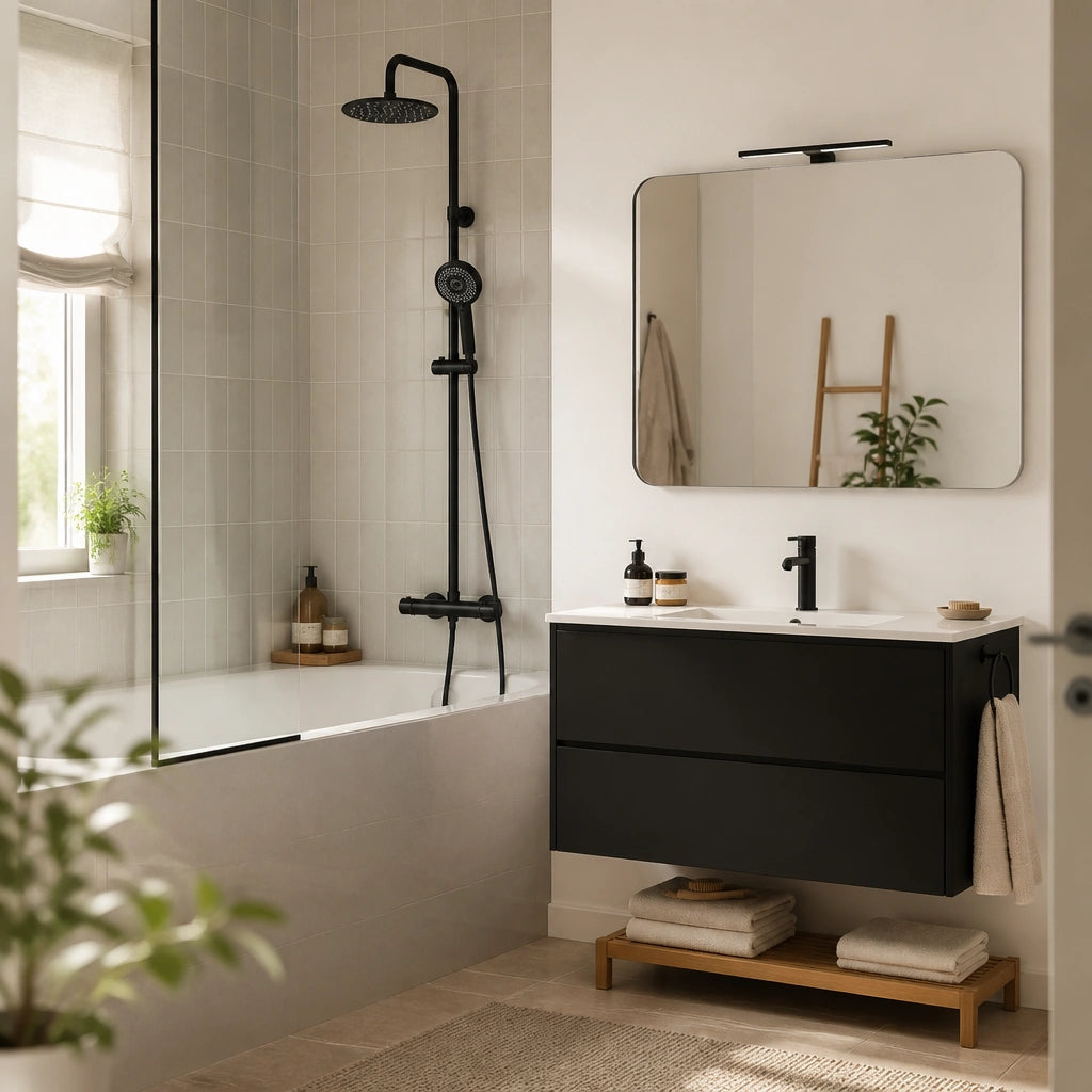 Mitigeur thermostatique noir et douchette à main de la colonne de douche