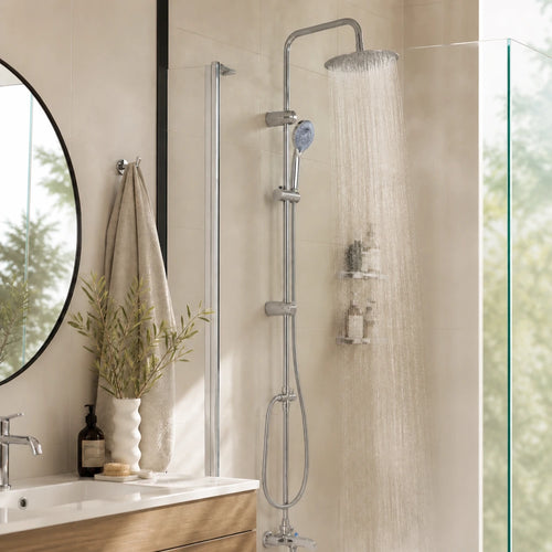 Colonne de douche compacte argentée de 95 cm en acier inoxydable