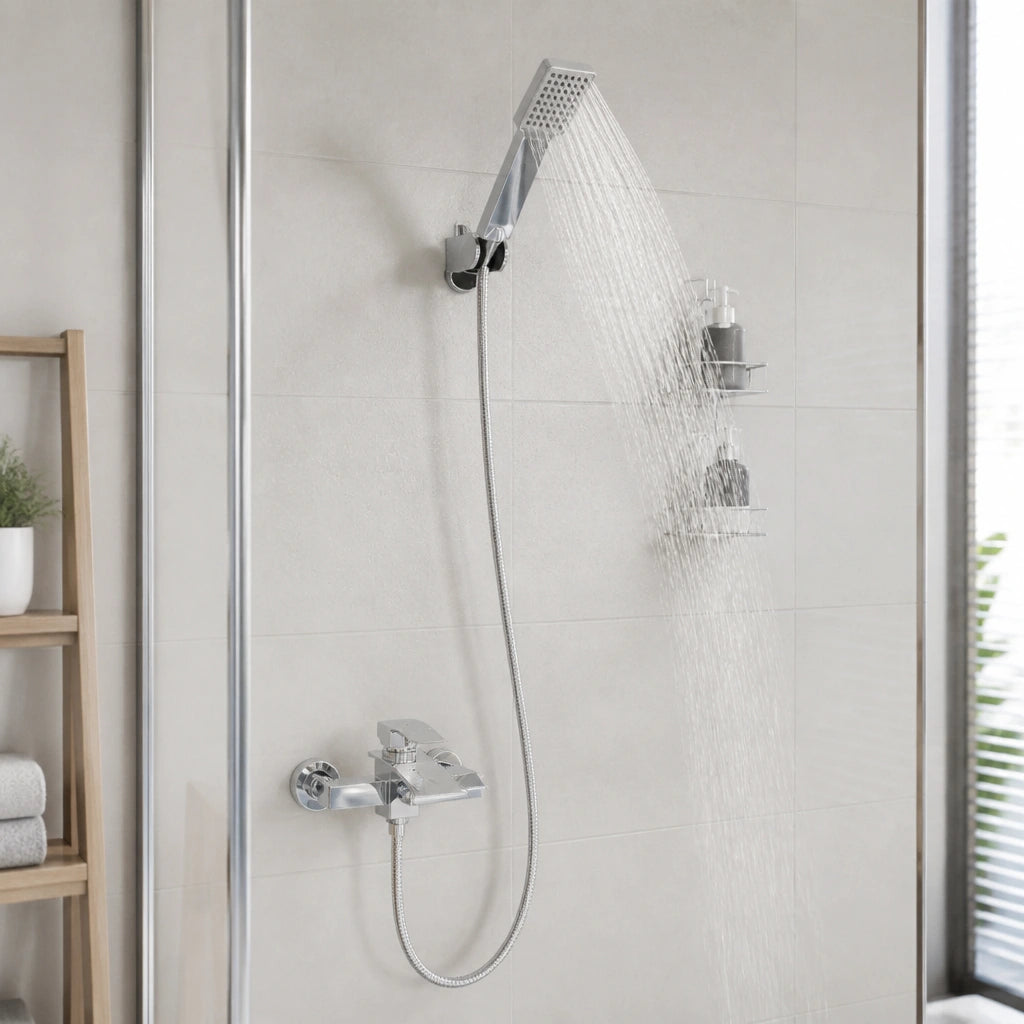 Ensemble de douche mural chromé en laiton, bloc de 18 × 18 cm