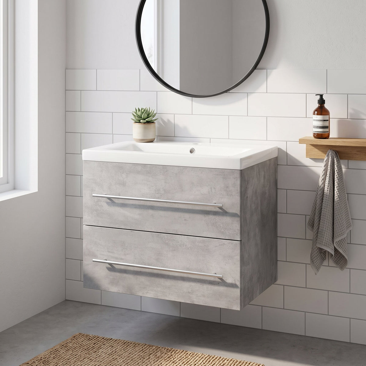 Meuble vasque 1 tiroir à poignée 60 cm, finition Gris minéral