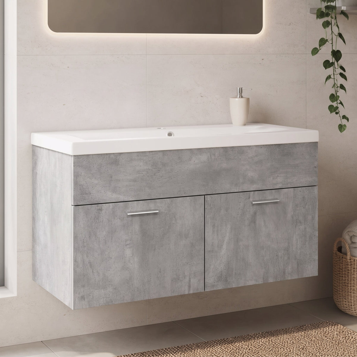 Meuble vasque 90 cm — robinet en option, finition Gris minéral