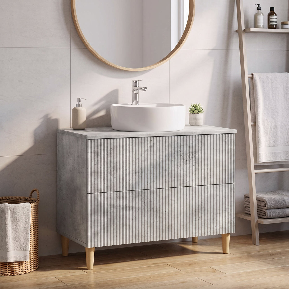 Meuble sous Lavabo de Salle de Bain ARNHEM, finition Gris minéral
