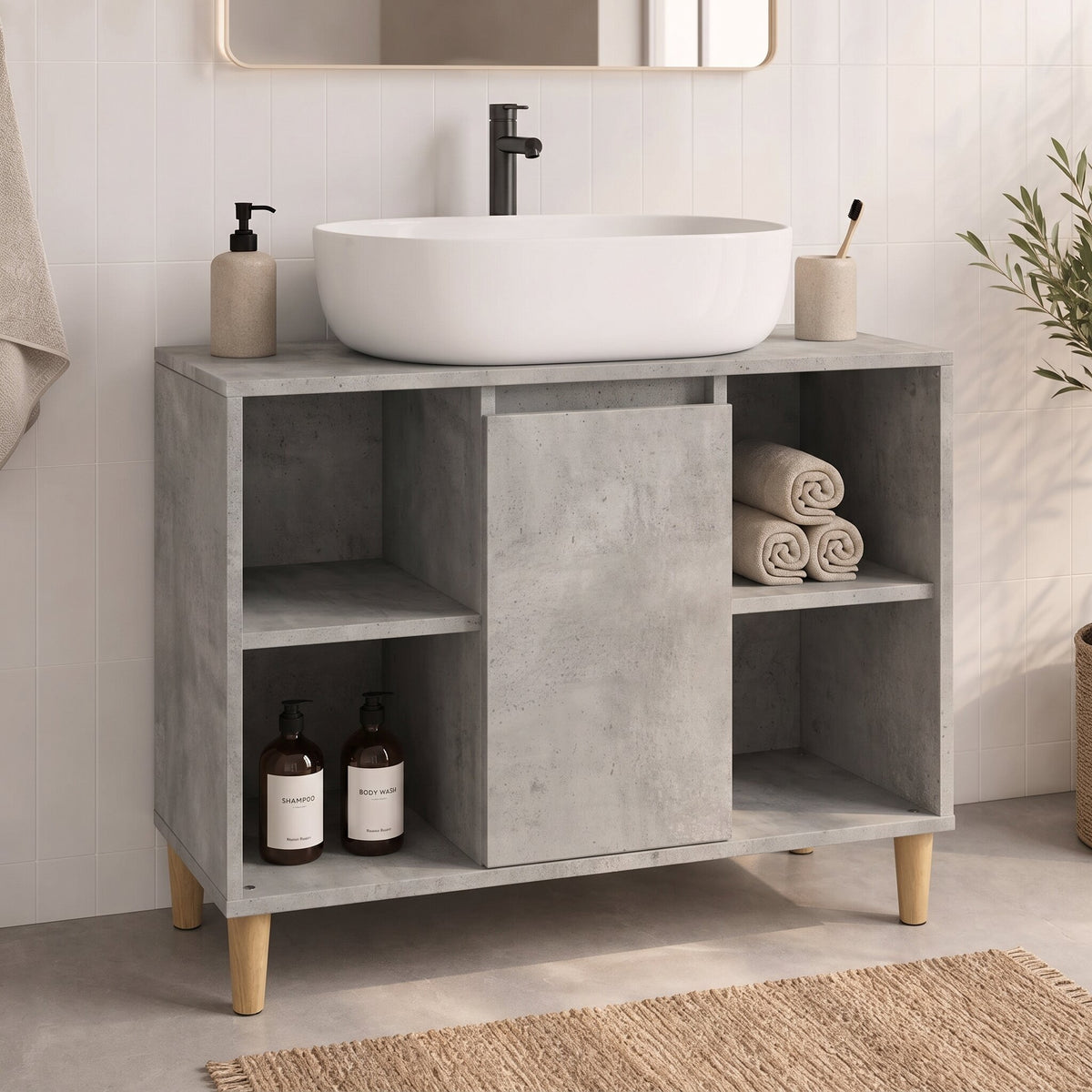 Armoire sous-vasque 80 cm, finition Gris minéral