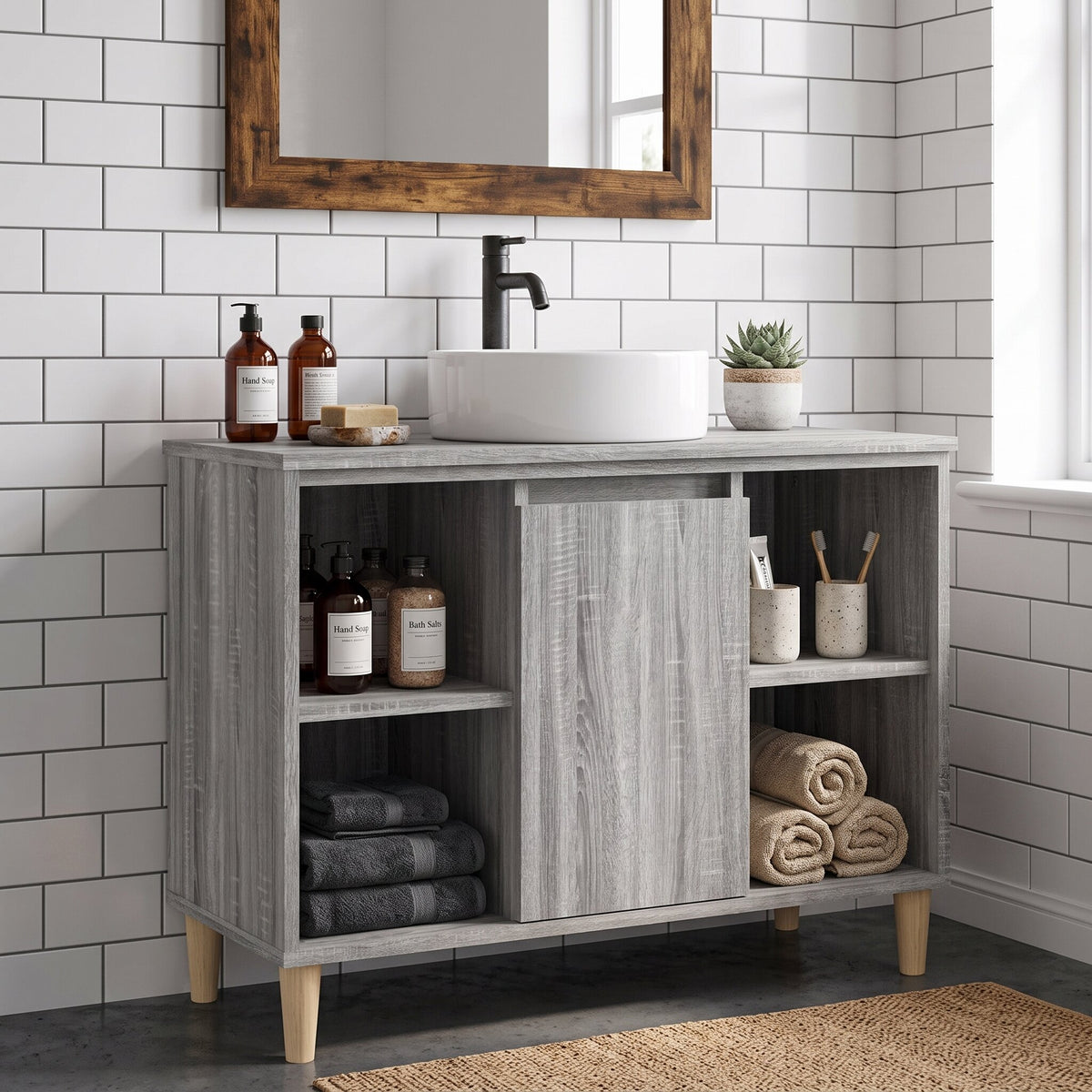 Armoire sous-vasque 80 cm, finition Gris nuancé