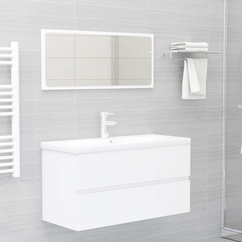 Meuble sous-vasque sans poignée 90 cm, finition Blanc mat