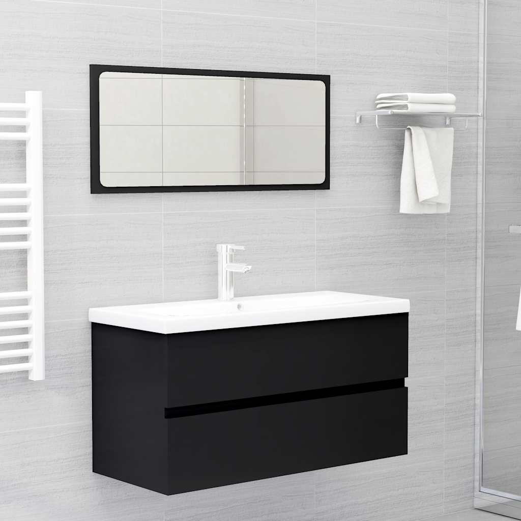 Meuble sous-vasque sans poignée 90 cm, finition Noir profond