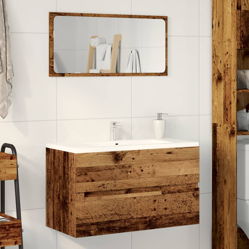 Meuble sous-vasque sans poignée 90 cm, finition Bois naturel foncé