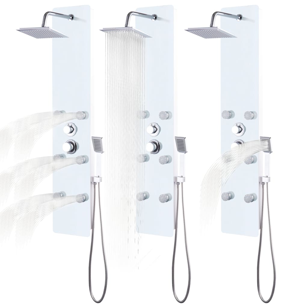 Panneau de douche hydromassant verre trempé blanc — vue d'ensemble