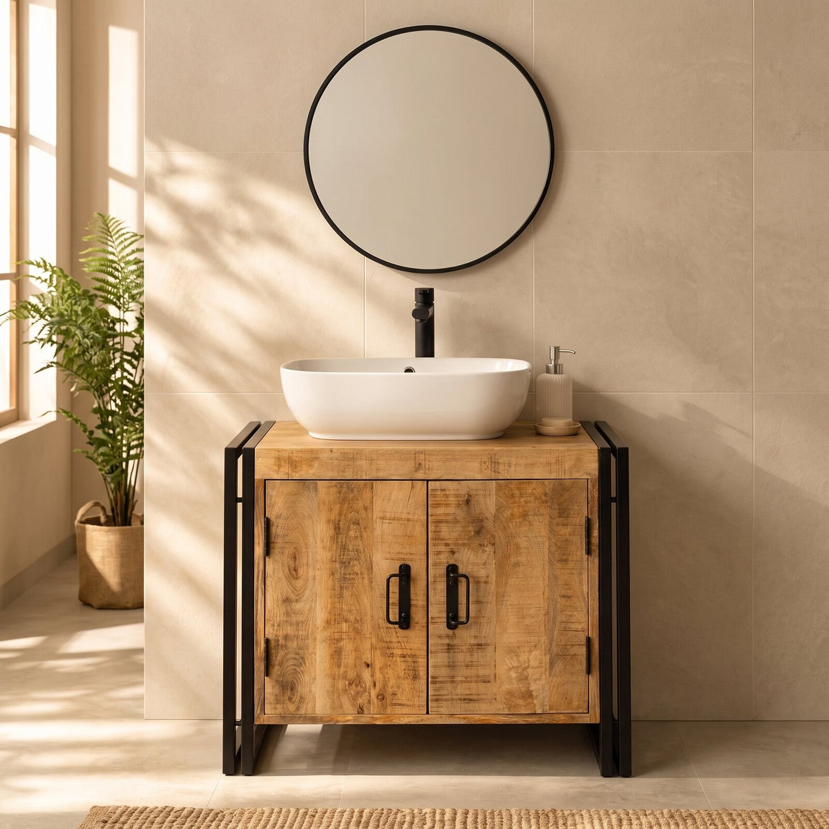 Meuble sous-vasque 71 cm — bois massif — vue de détail 2