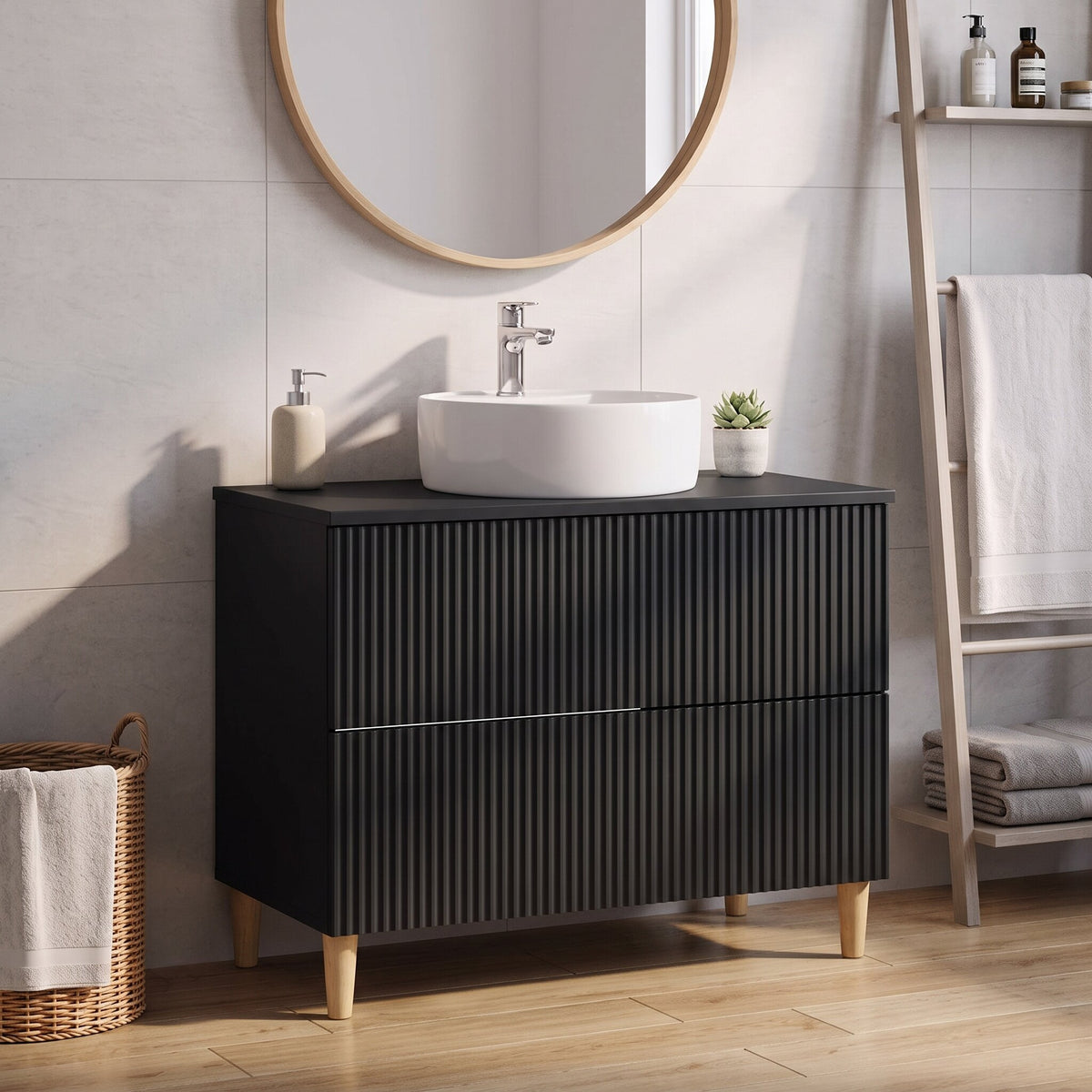 Meuble sous Lavabo de Salle de Bain ARNHEM, finition Noir profond