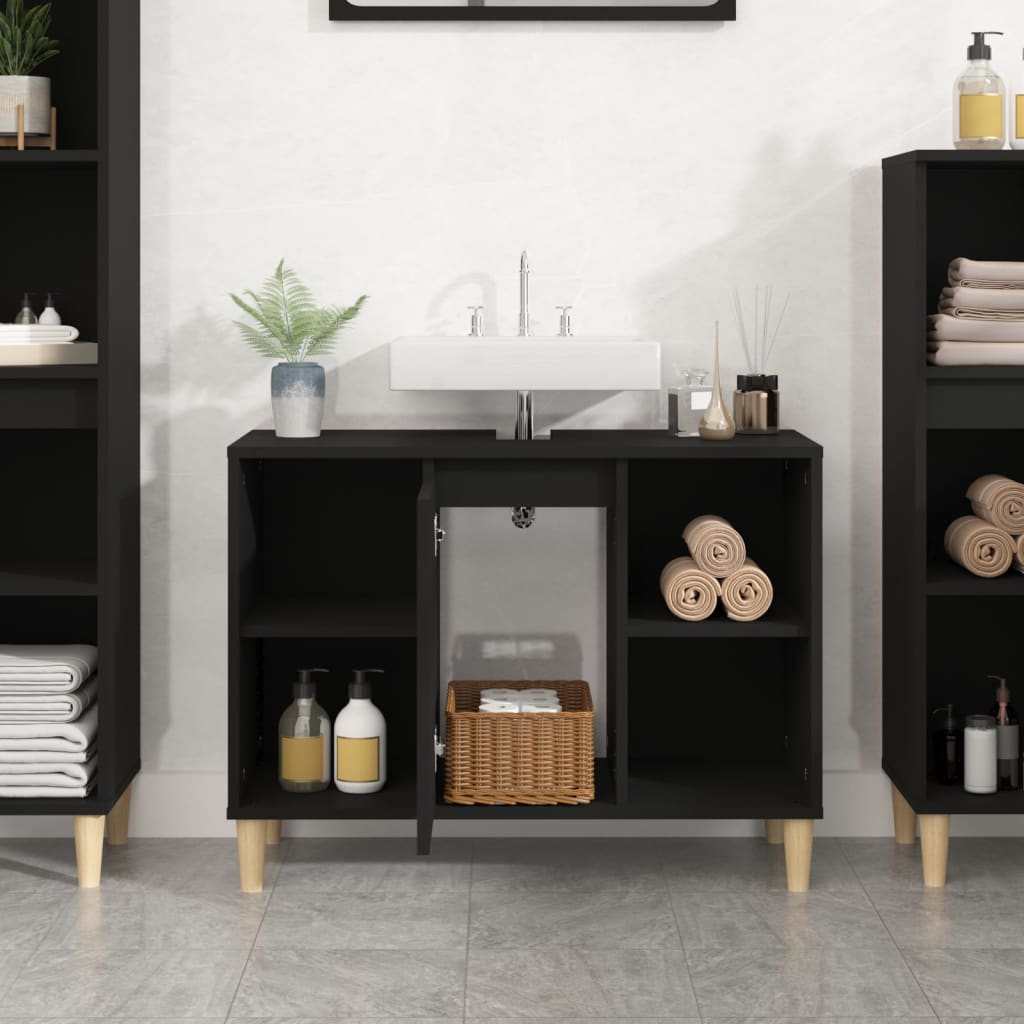 Armoire sous-vasque 80 cm, finition Noir profond