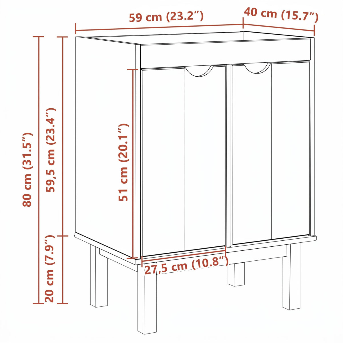 Meuble sous-vasque Otta 59 cm — bois massif — vue de détail 3