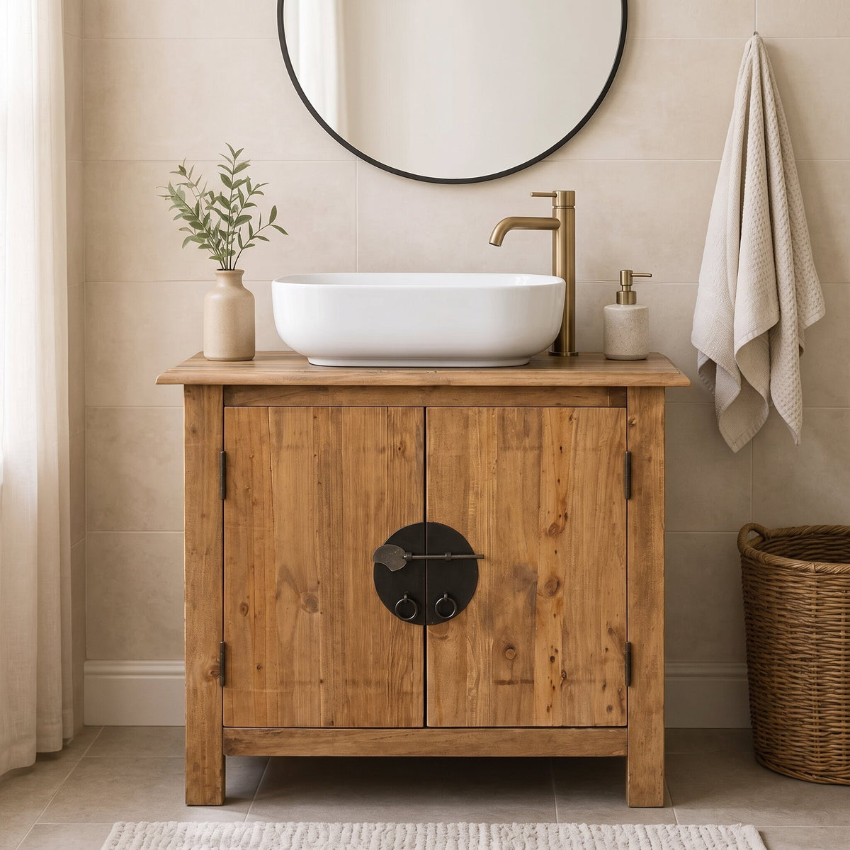 Meuble-lavabo pin massif 70 cm — vue d'ensemble