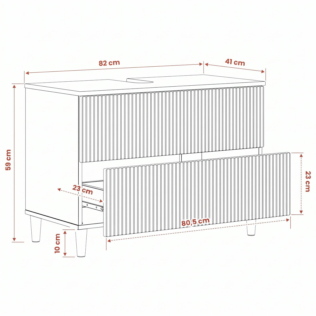 Meuble sous Lavabo de Salle de Bain ARNHEM — schéma des dimensions