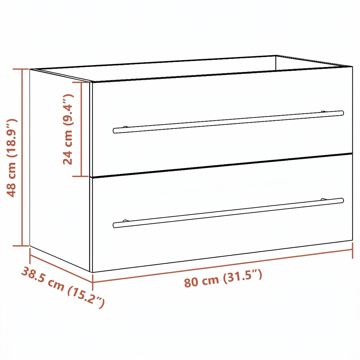 Meuble sous-vasque 1 tiroir à poignée 80 cm — schéma des dimensions