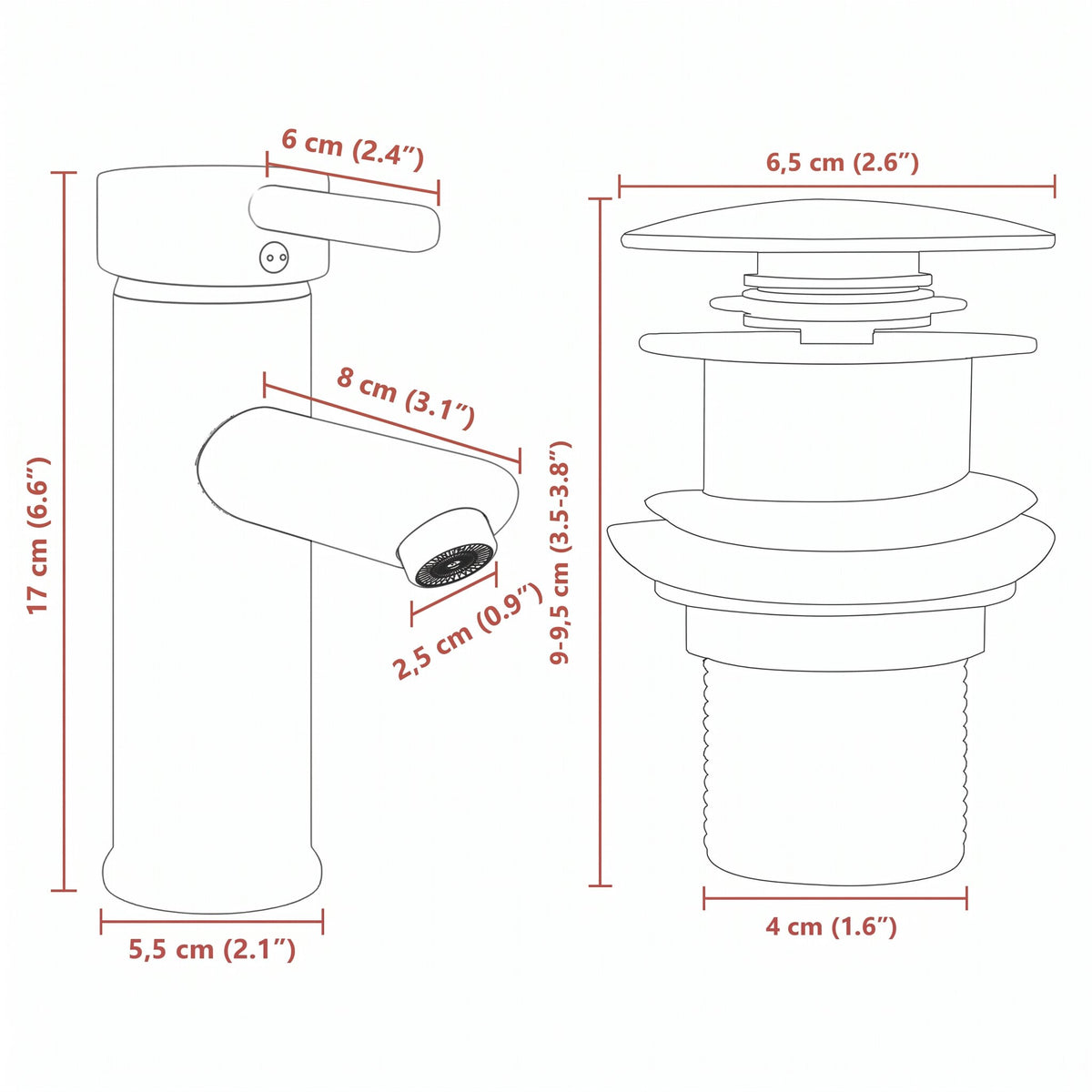 Meuble vasque 1 tiroir sans poignée 60 cm — schéma des dimensions