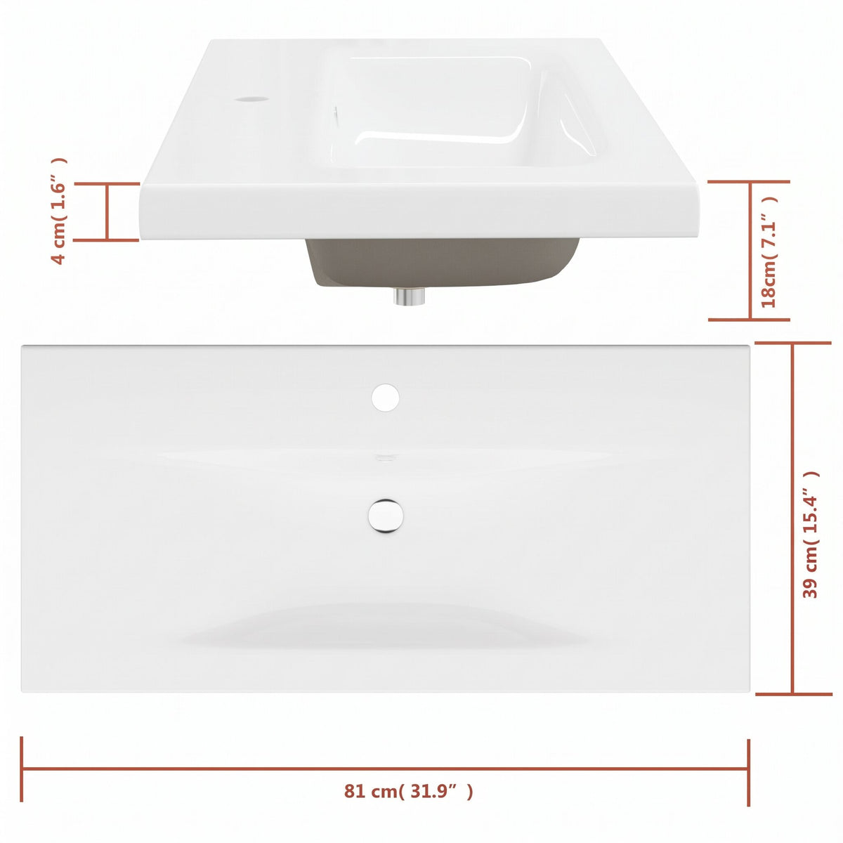 Meuble vasque 1 tiroir sans poignée 80 cm — schéma des dimensions