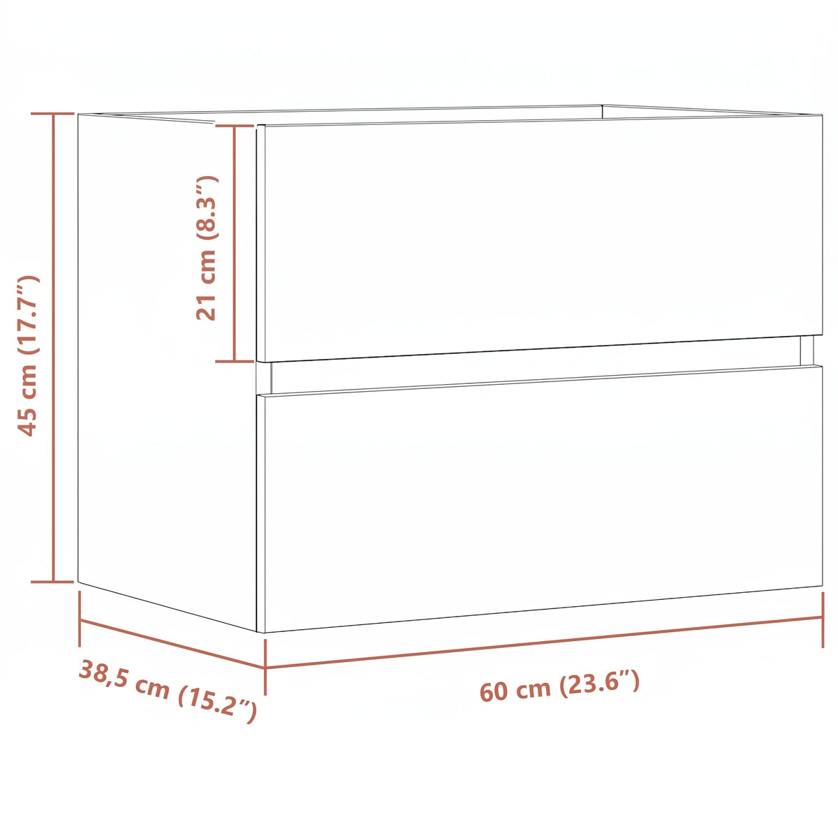 Meuble sous-vasque sans poignée 80 cm — schéma des dimensions