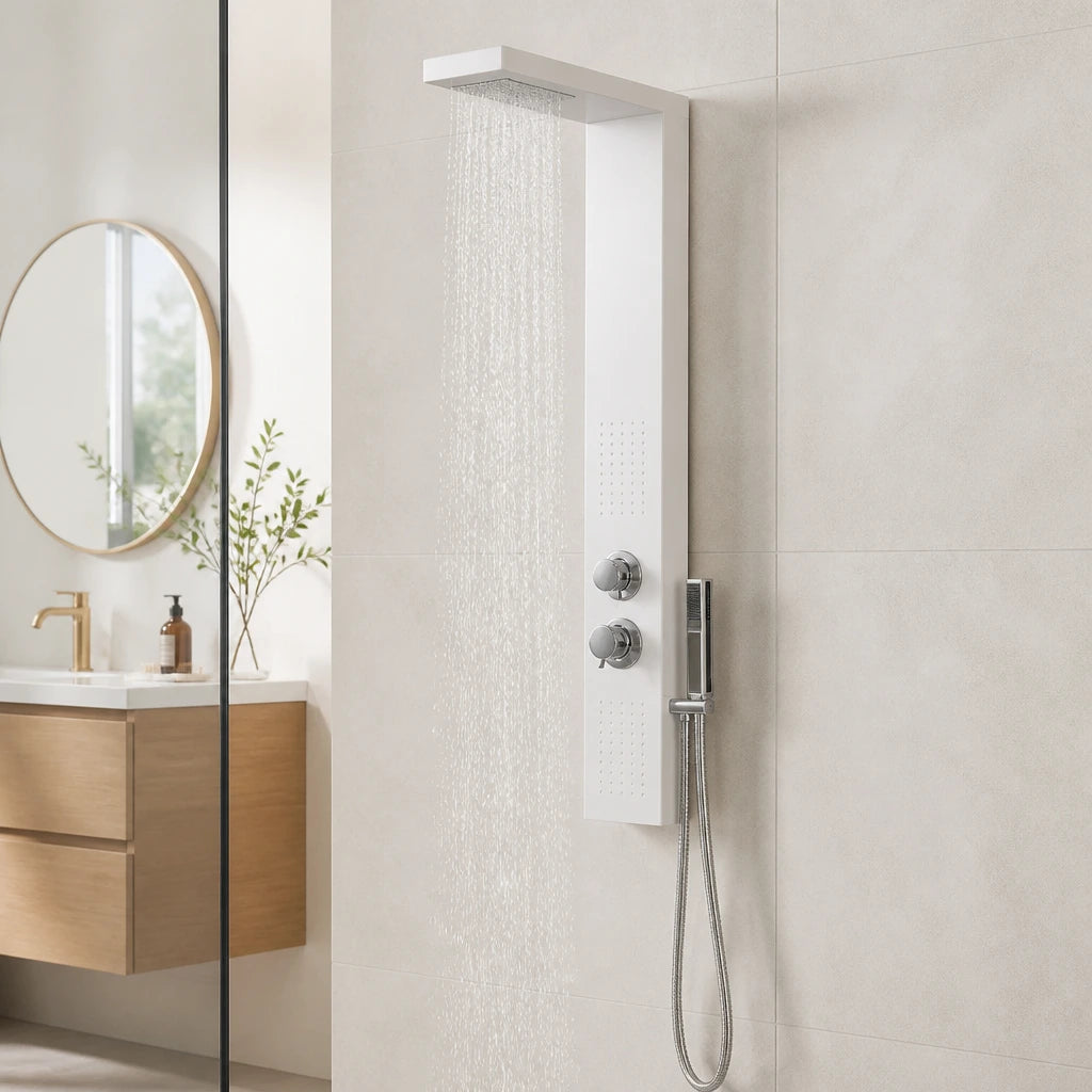 Panneau de douche hydromassant blanc en aluminium de 114 × 15 cm