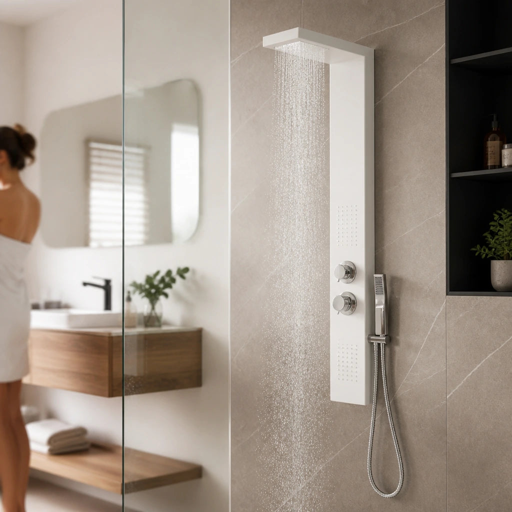 Buses de massage latérales et douchette à main du panneau de douche blanc