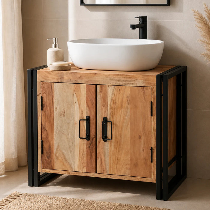 Meuble sous-vasque 71 cm en bois d'ingénierie finition acacia