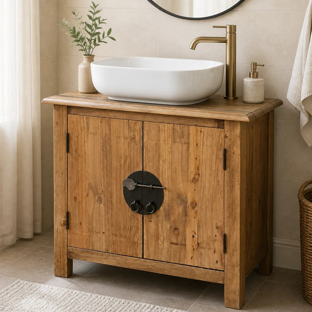 Meuble-lavabo pin massif 70 cm, finition Pin massif